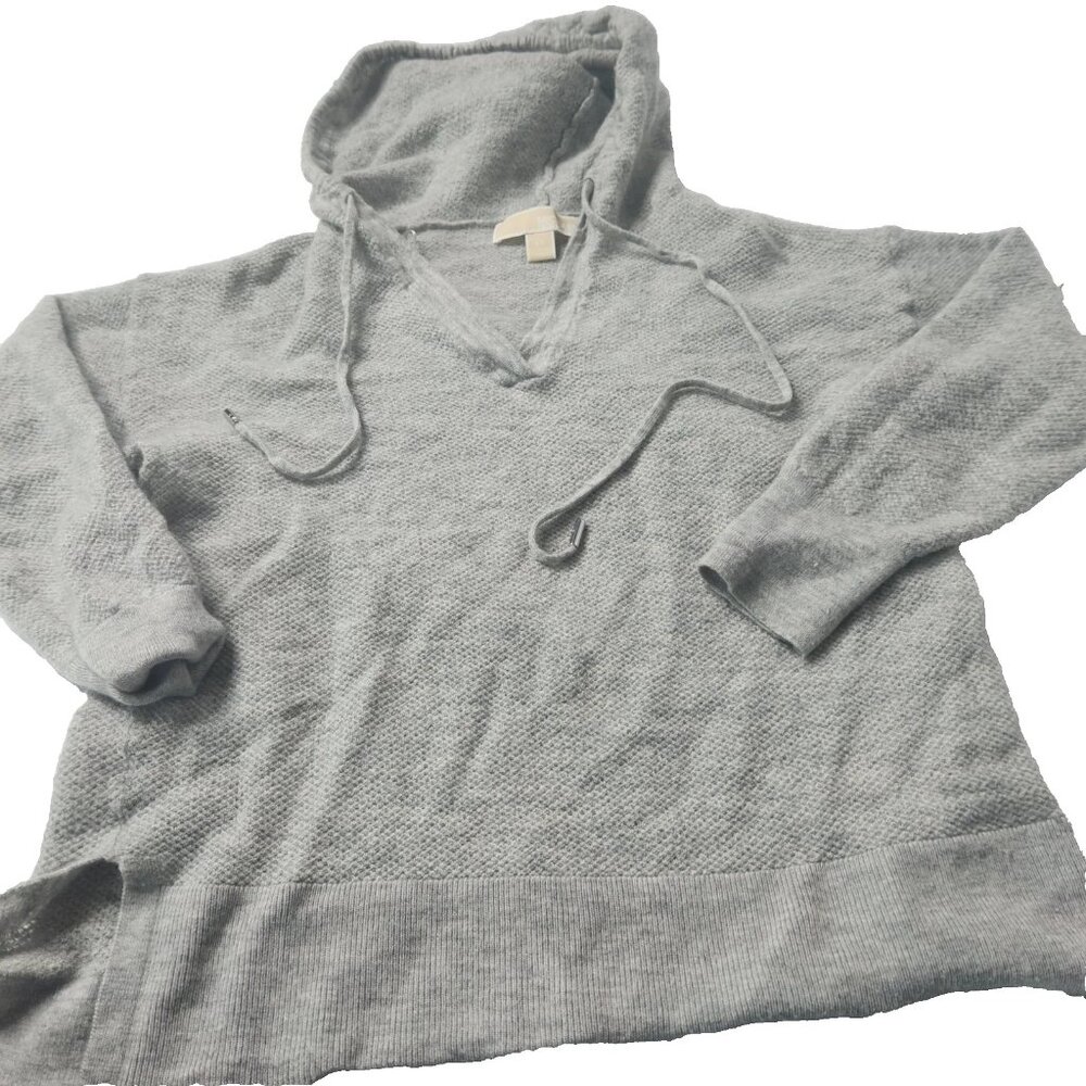 Cashmere Light Gray Hooded V-Neck Sweater